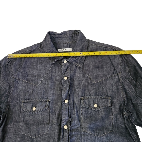 GAP Blue Chambray Cotton Linen Blend Western Shirt Snap button large - Picture 13 of 13